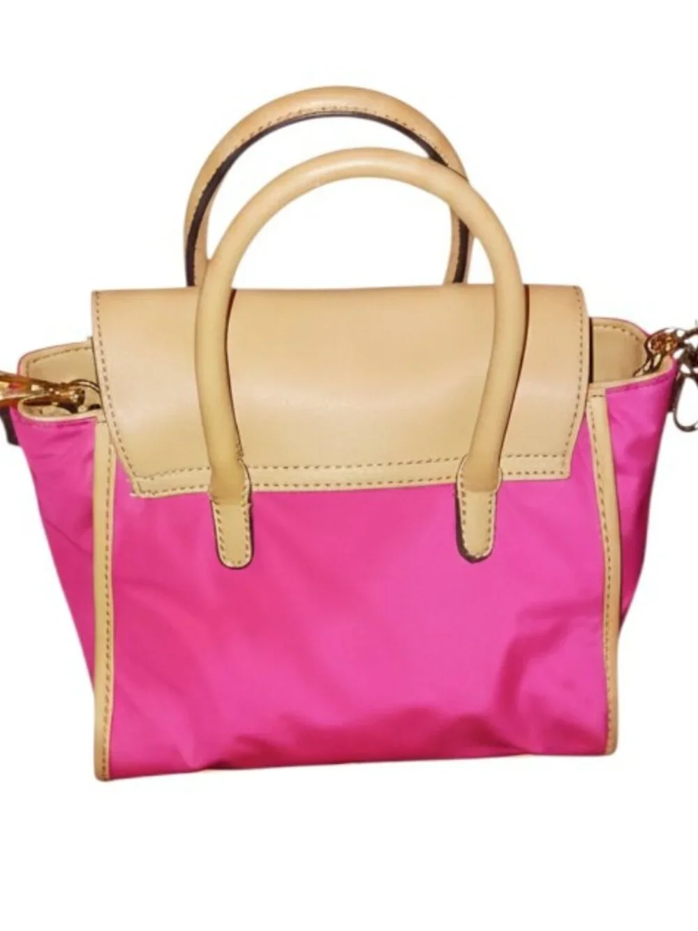 Tommy Hilfiger Colorblock Satchel Pink Tan Top Handle Crossbody Handbag